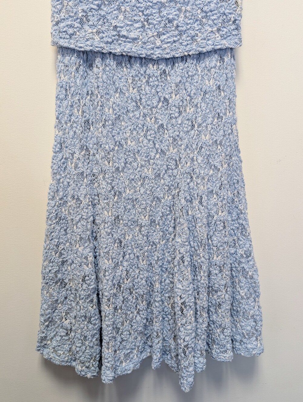 Free People XS Blue Lace Knit Crop Top & Midi Skirt Set Boho Cottagecore - Picture 4 of 16